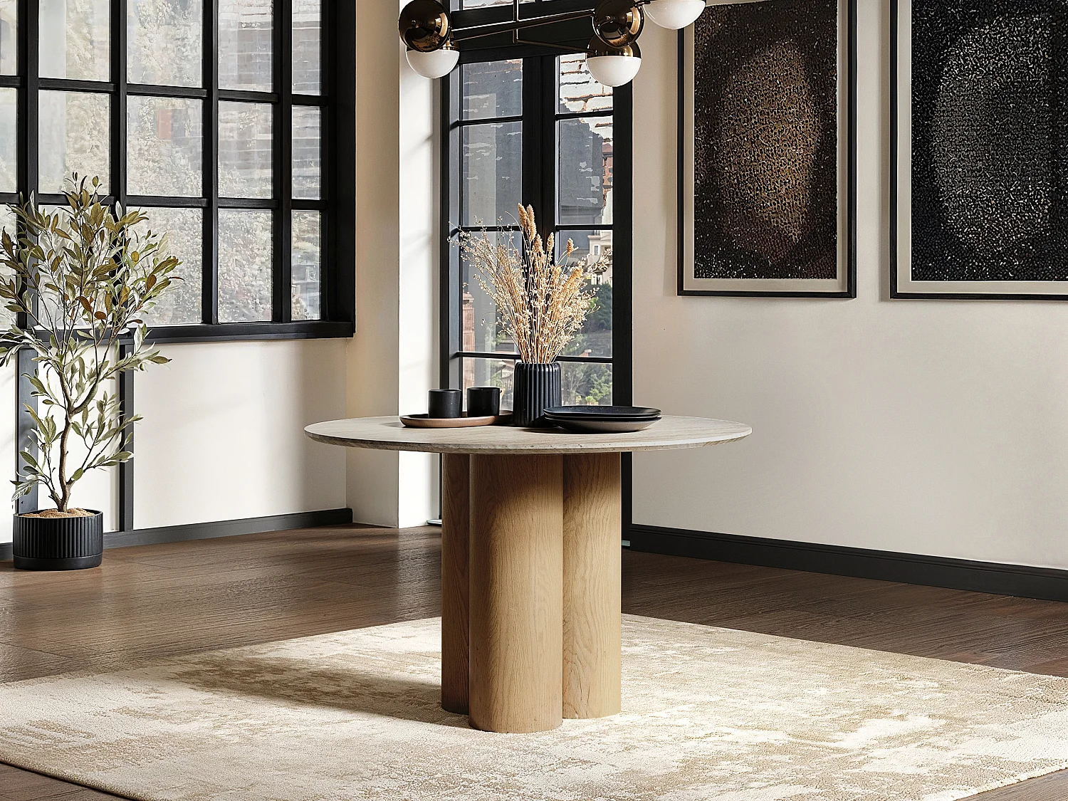 SOLACE+CO Deko Sintered Stone Round Dining Table Oak