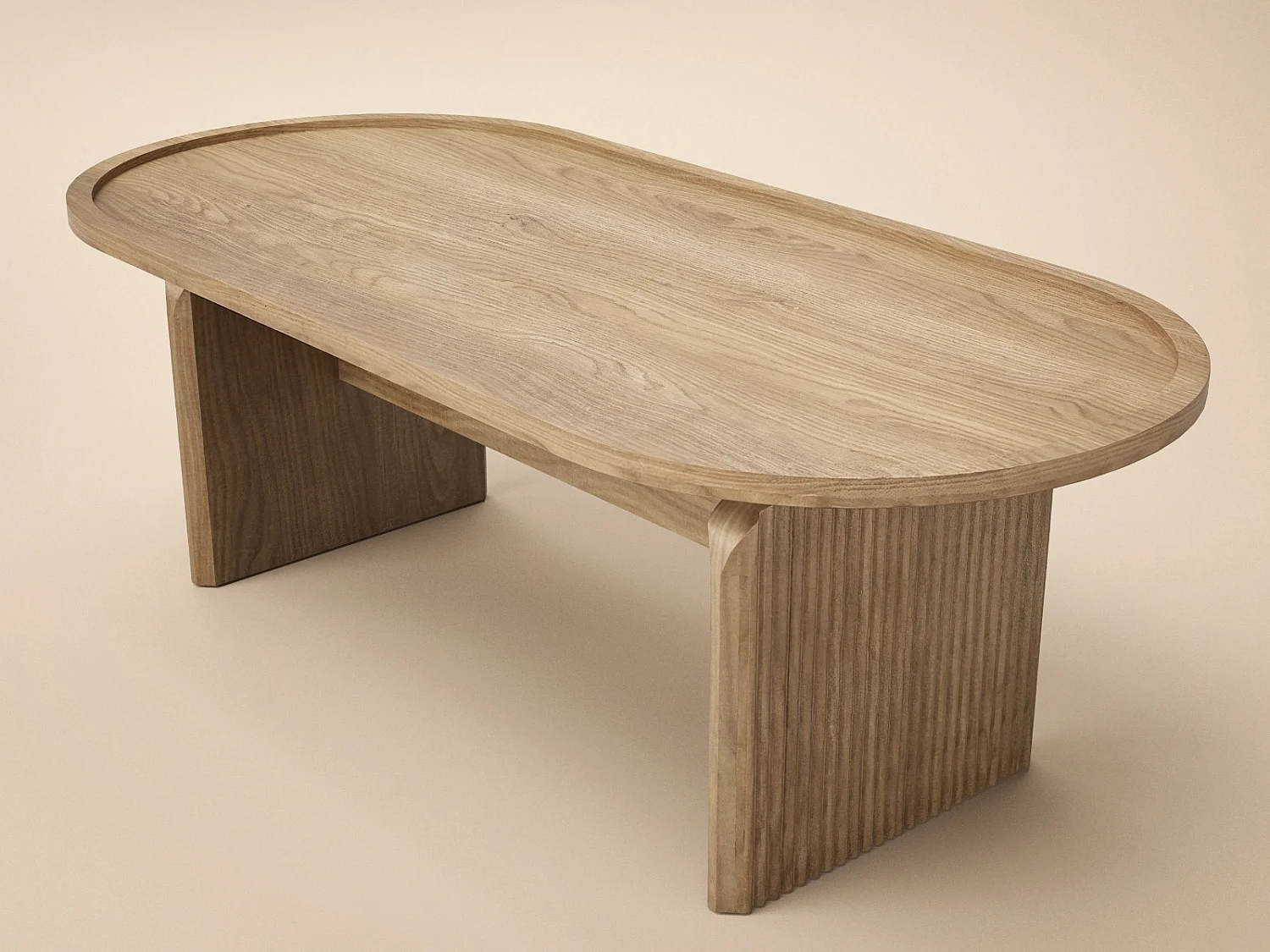 SOLACE+CO Varm Ribbed Wooden Oval Coffee Table Oak