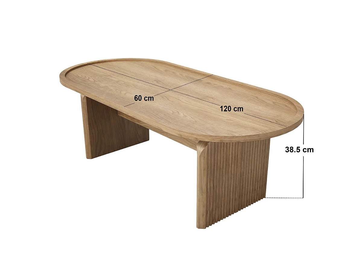 SOLACE+CO Varm Ribbed Wooden Oval Coffee Table Oak