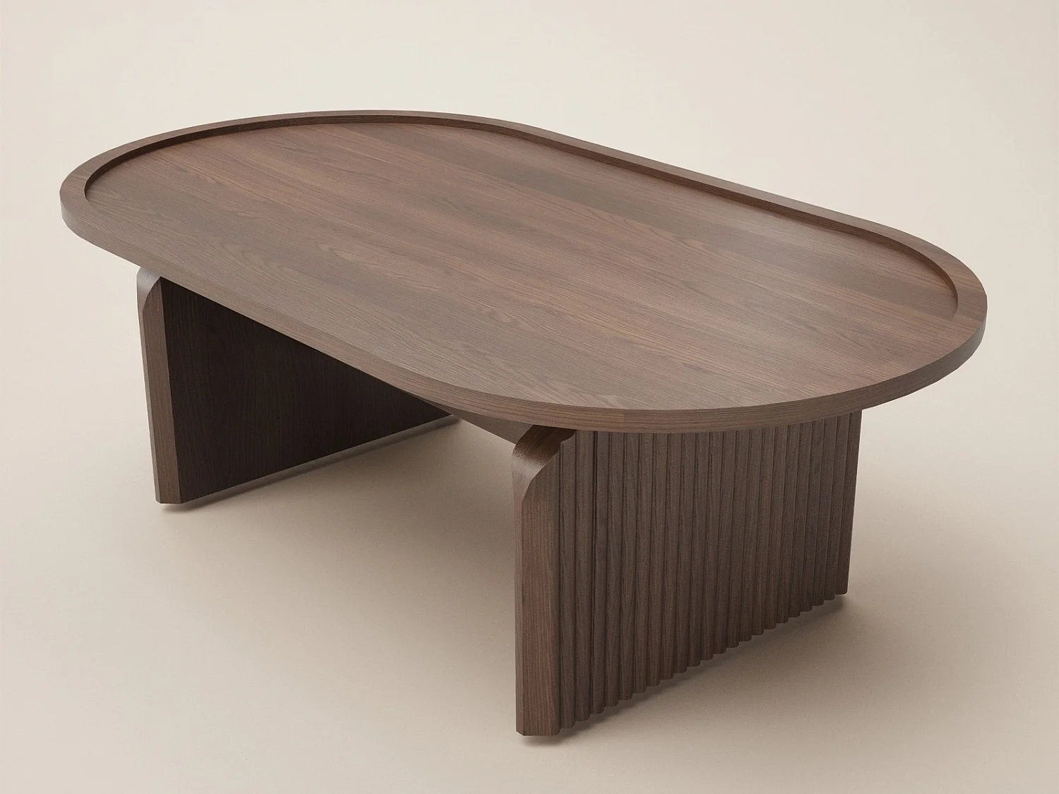 SOLACE+CO Varm Ribbed Wooden Oval Coffee Table Walnut