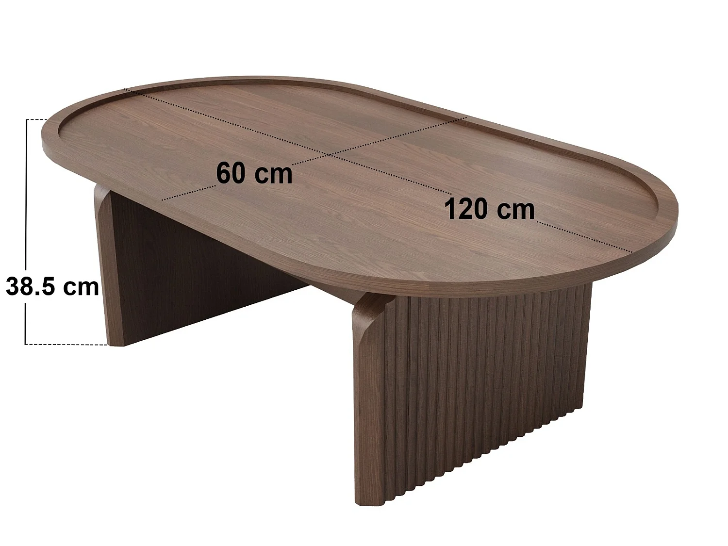 SOLACE+CO Varm Ribbed Wooden Oval Coffee Table Walnut