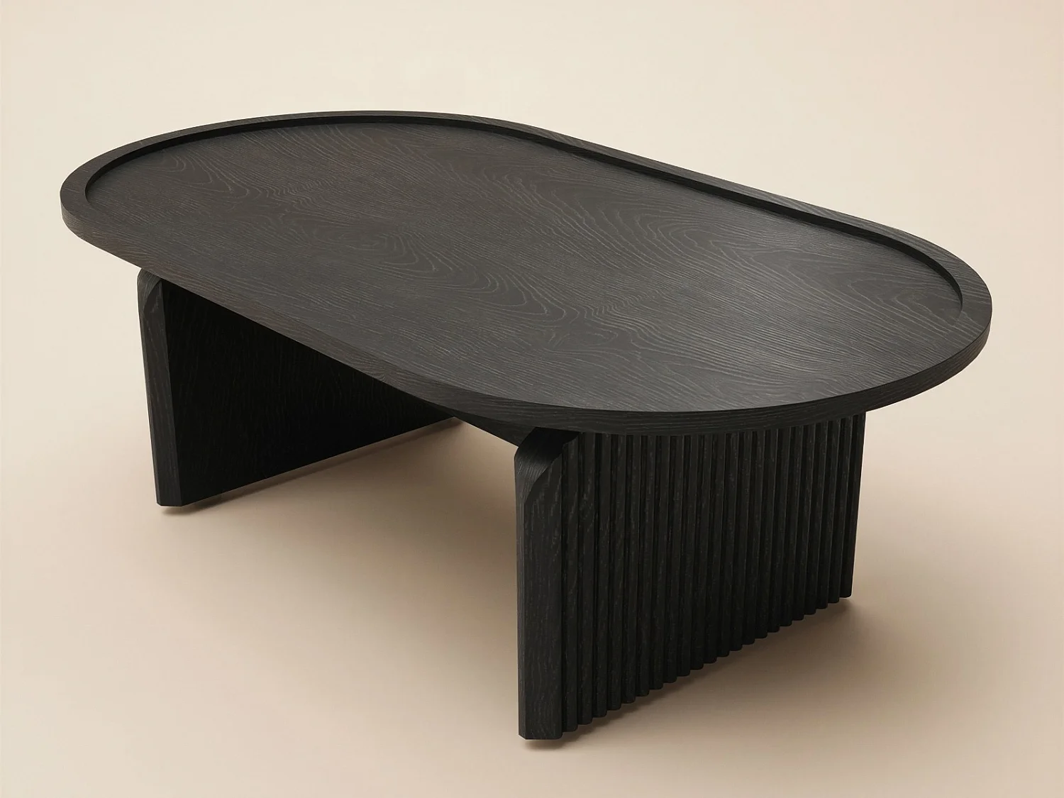 SOLACE+CO Varm Ribbed Wooden Oval Coffee Table Black