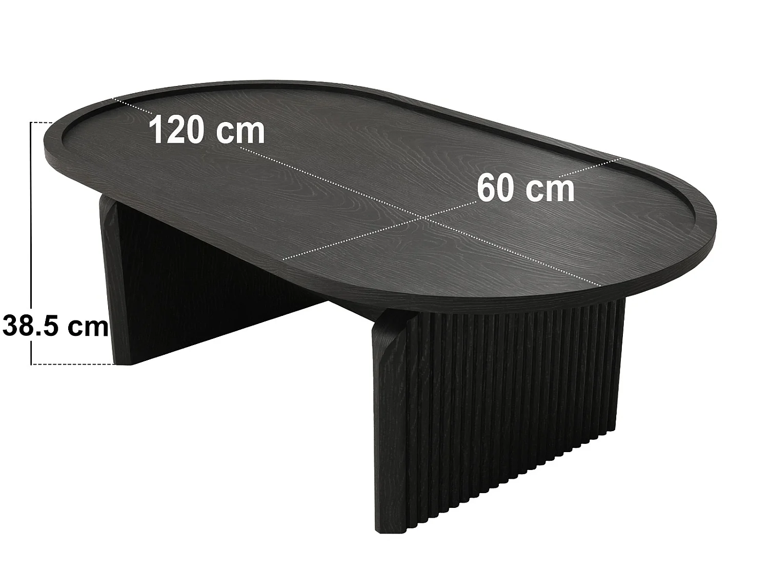 SOLACE+CO Varm Ribbed Wooden Oval Coffee Table Black