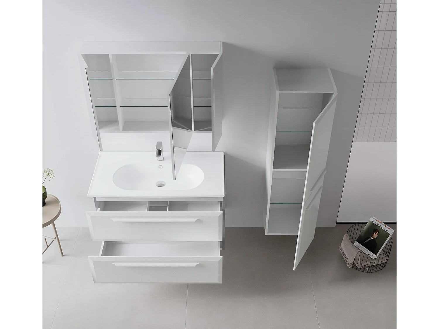 Meuble Salle de Bain avec Miroir "Nuvola 100 v2" - 97 x 16 x 66 cm - Cashmere