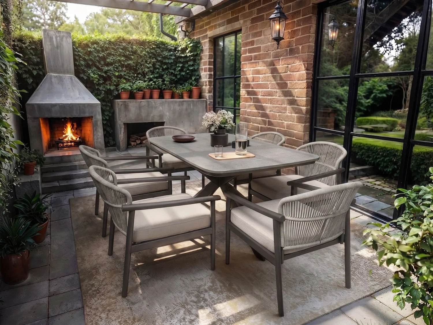 SOLACE+CO Eliza Outdoor Dining Table with 6 Chairs Set Grey & Dark Brown