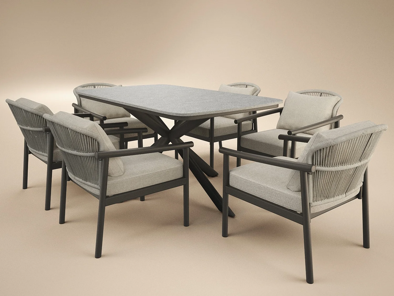SOLACE+CO Eliza Outdoor Dining Table with 6 Chairs Set Grey & Dark Brown