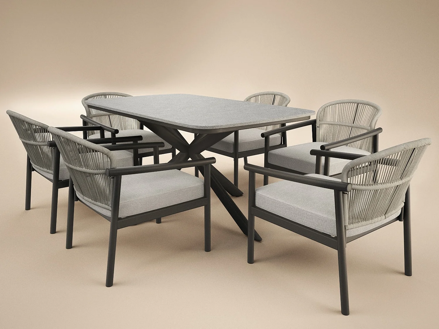 SOLACE+CO Eliza Outdoor Dining Table with 6 Chairs Set Grey & Dark Brown
