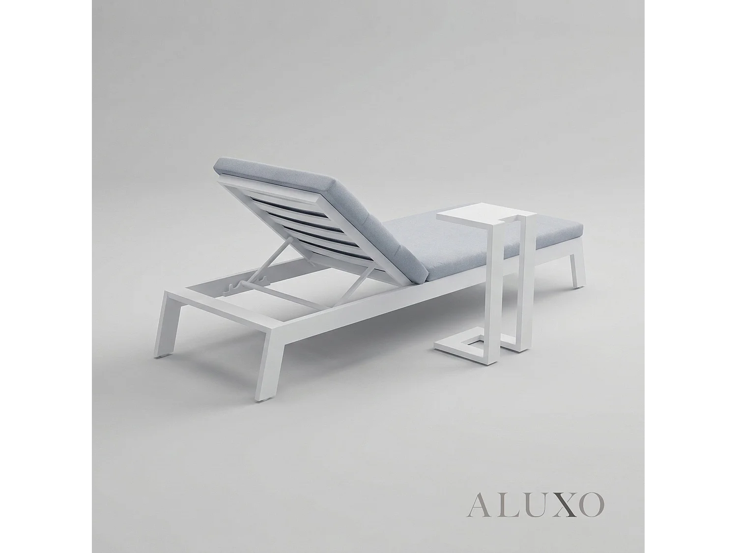 ALUXO Dasia Luxury Outdoor 3-Piece Sun Lounger Set – White Aluminium (2x Loungers + 1x Table)