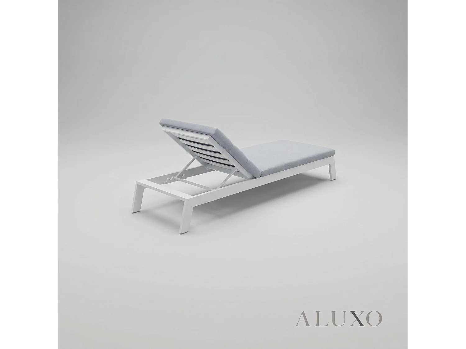 ALUXO Dasia Luxury Outdoor Sun Lounger – White Aluminium & Pebble Grey Cushion