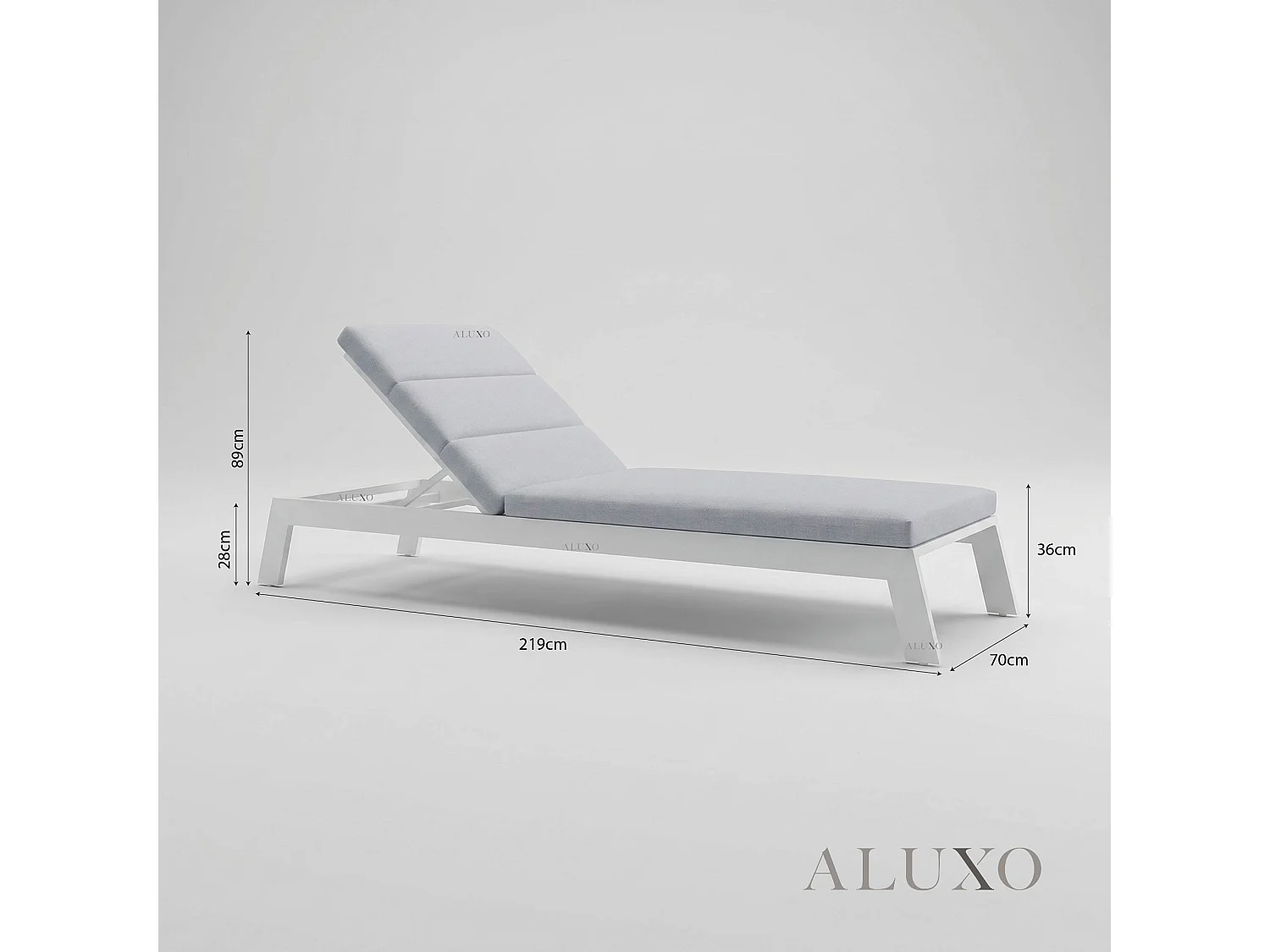 ALUXO Dasia Luxury Outdoor Sun Lounger – White Aluminium & Pebble Grey Cushion