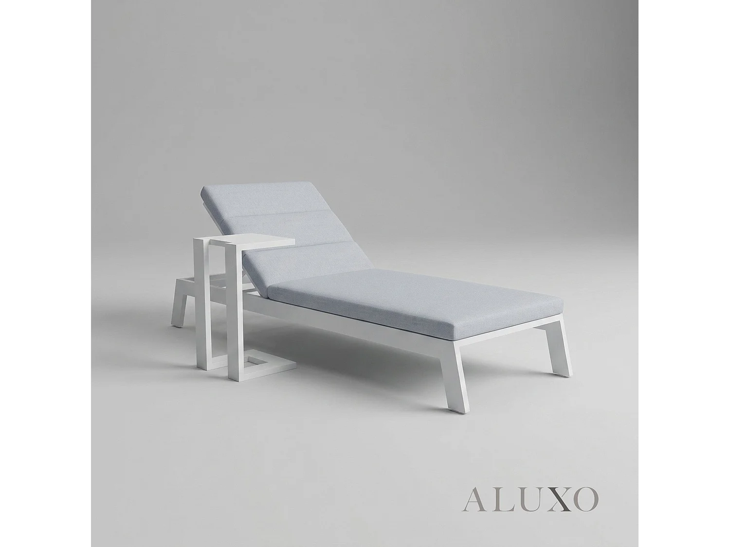 ALUXO Dasia Luxury Outdoor Sun Lounger with Table Set – White Aluminium