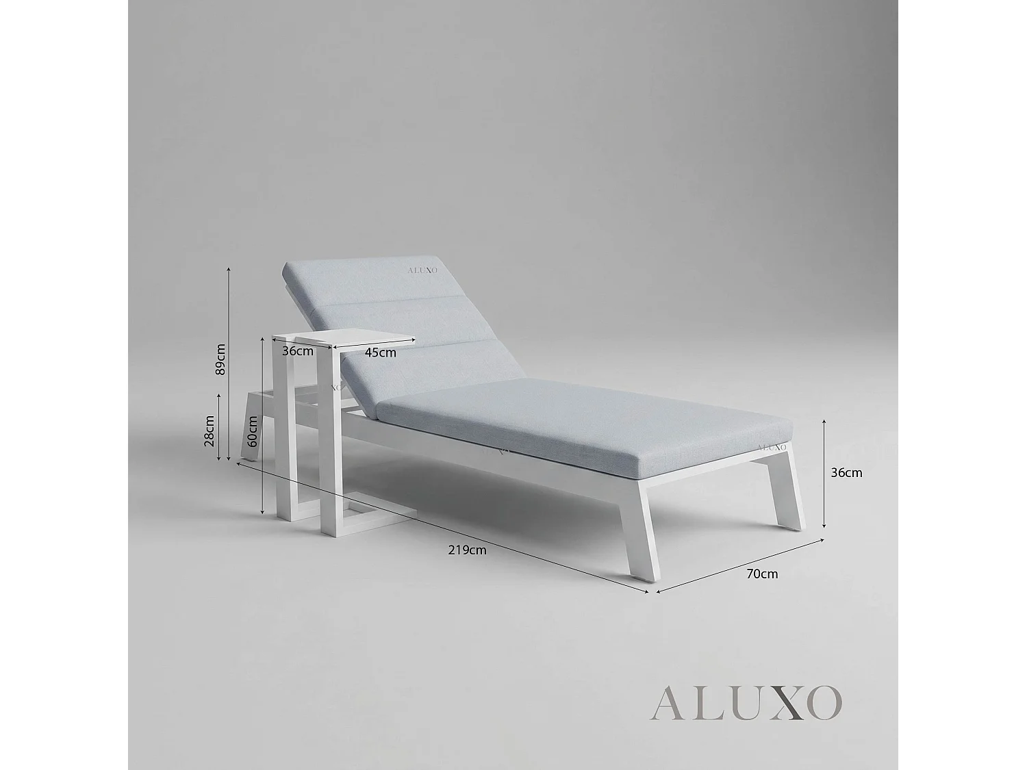ALUXO Dasia Luxury Outdoor Sun Lounger with Table Set – White Aluminium