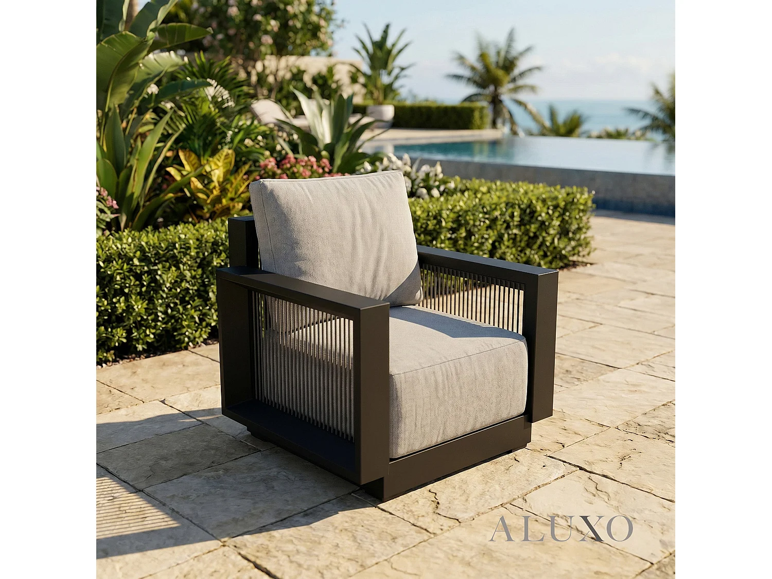 ALUXO Ikos 5-Seater Luxury Lounge Set - Onyx Architectural Aluminium & Slat Table