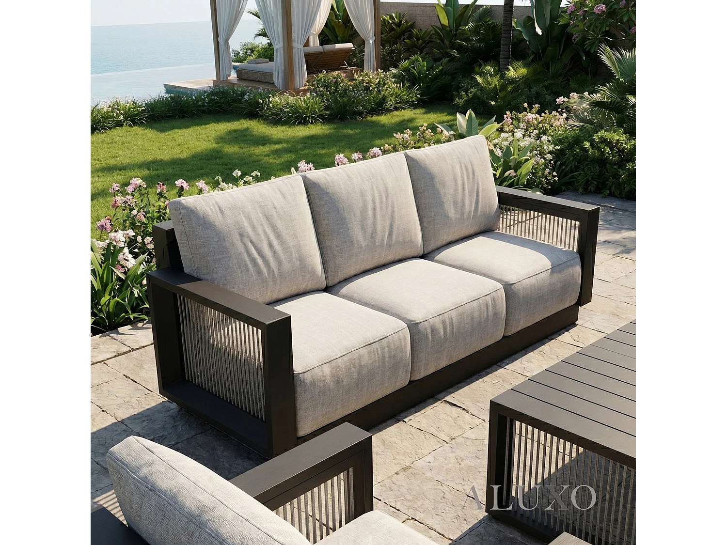 ALUXO Ikos 5-Seater Luxury Lounge Set - Onyx Architectural Aluminium & Slat Table