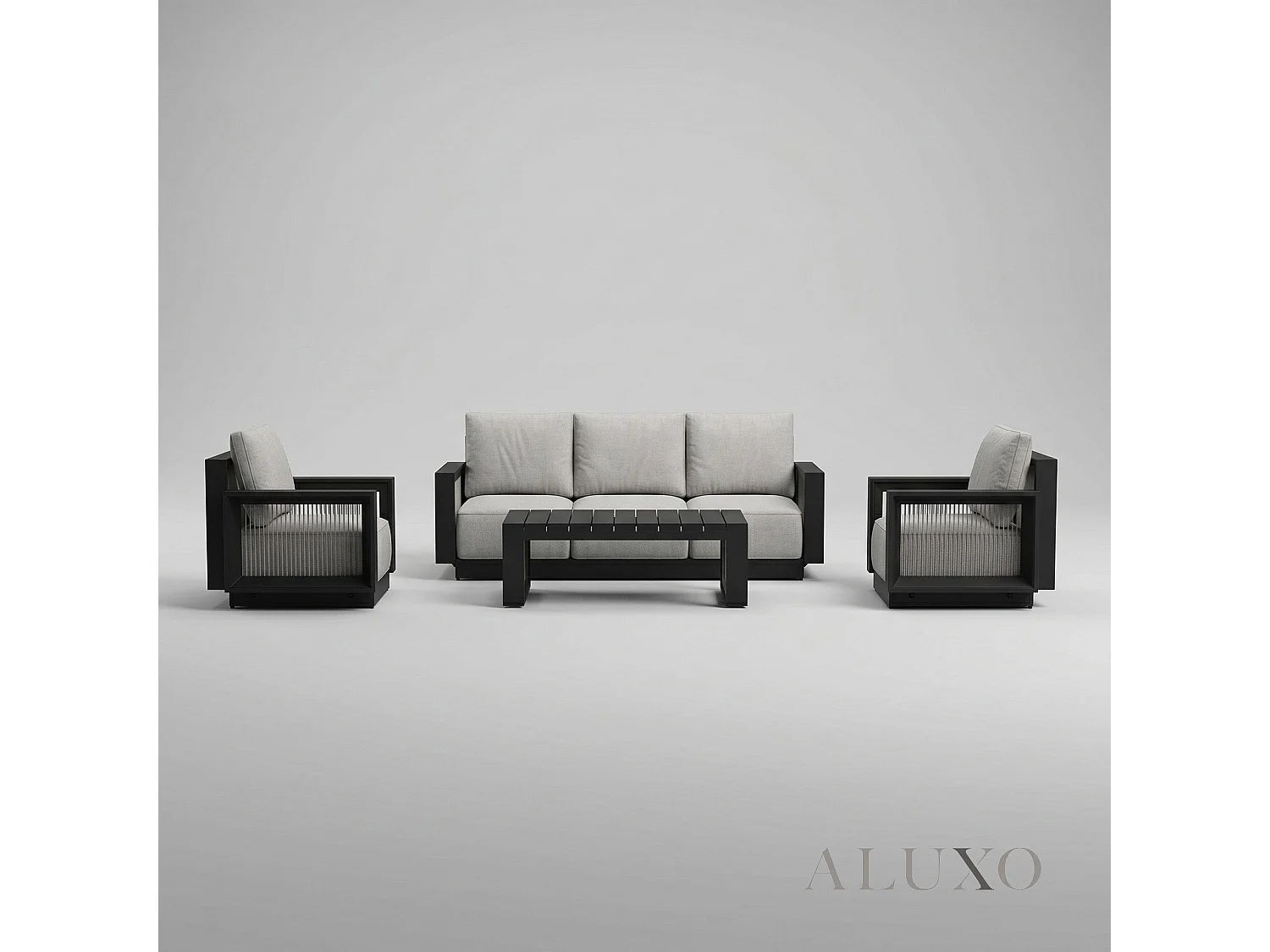 ALUXO Ikos 5-Seater Luxury Lounge Set - Onyx Architectural Aluminium & Slat Table