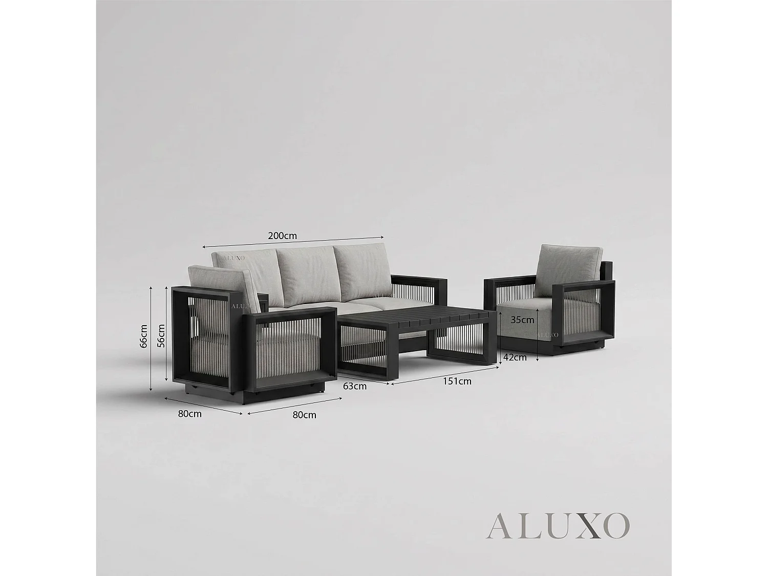 ALUXO Ikos 5-Seater Luxury Lounge Set - Onyx Architectural Aluminium & Slat Table