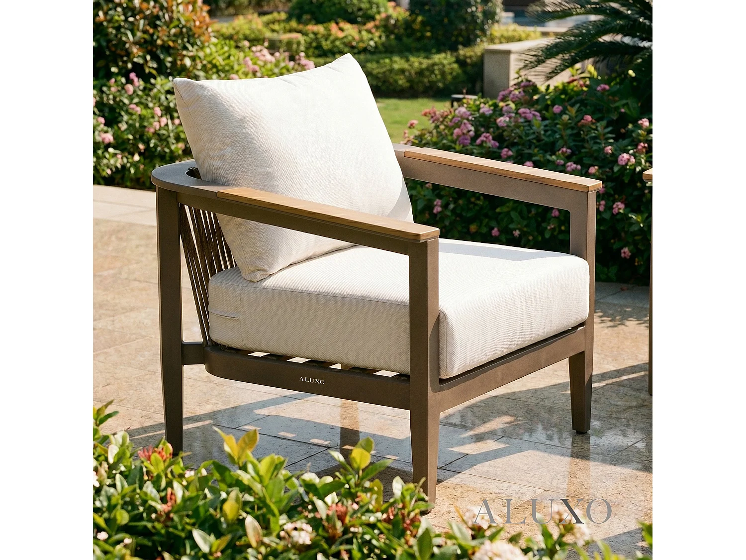 ALUXO Hemera 5-Seater Luxury Lounge Set - Truffle Aluminium & PS Wood Slat Table