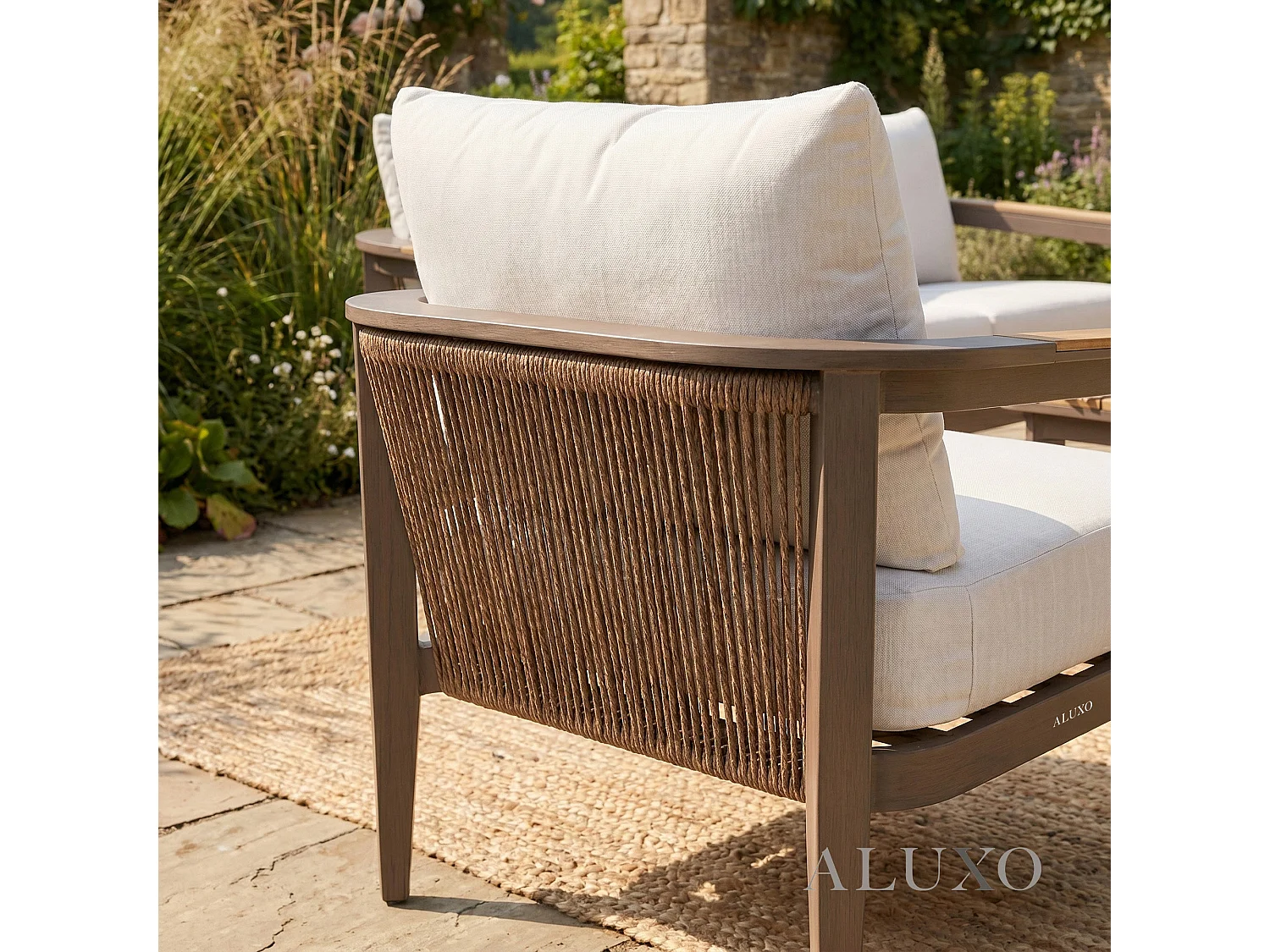 ALUXO Hemera 5-Seater Luxury Lounge Set - Truffle Aluminium & PS Wood Slat Table