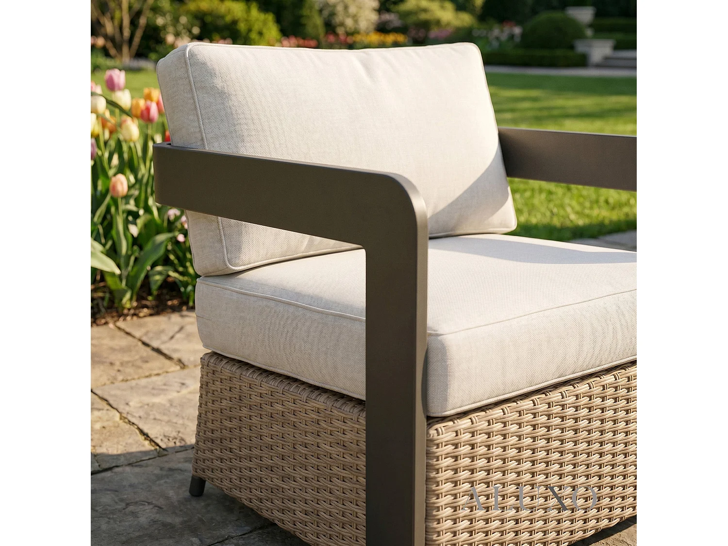 ALUXO Selene 5-Seater Luxury Lounge Set - Onyx Aluminium, Woven Base & Sintered Stone Table