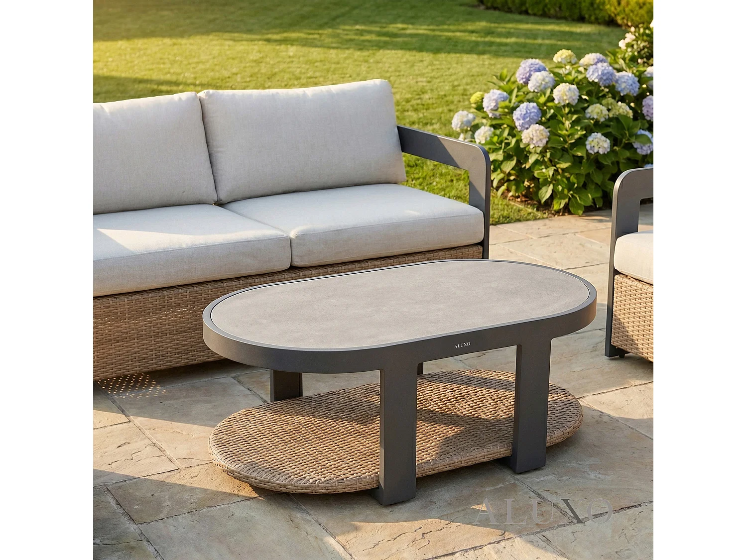 ALUXO Selene 5-Seater Luxury Lounge Set - Onyx Aluminium, Woven Base & Sintered Stone Table