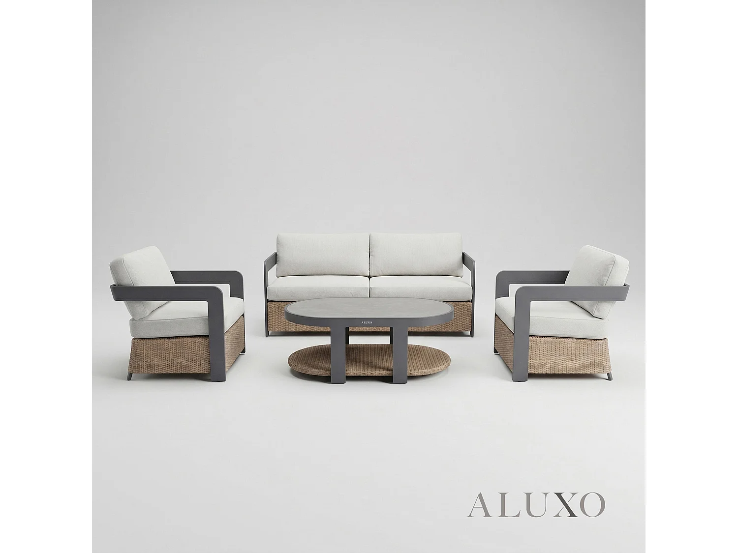 ALUXO Selene 5-Seater Luxury Lounge Set - Onyx Aluminium, Woven Base & Sintered Stone Table