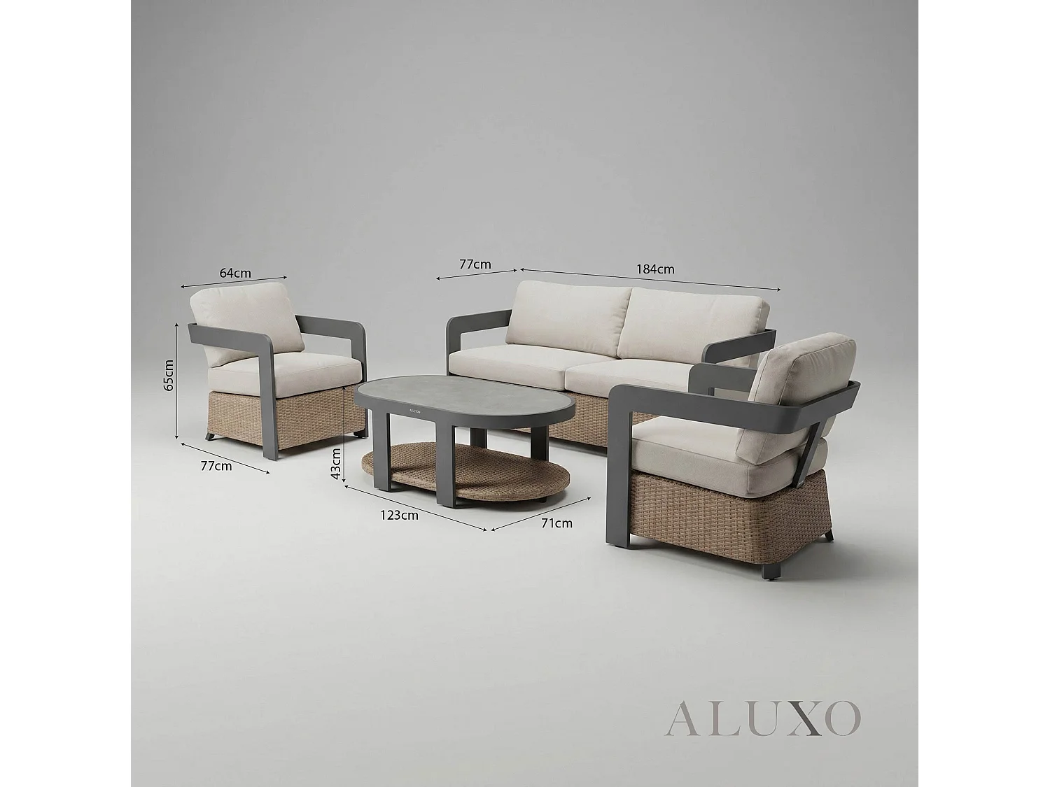 ALUXO Selene 5-Seater Luxury Lounge Set - Onyx Aluminium, Woven Base & Sintered Stone Table