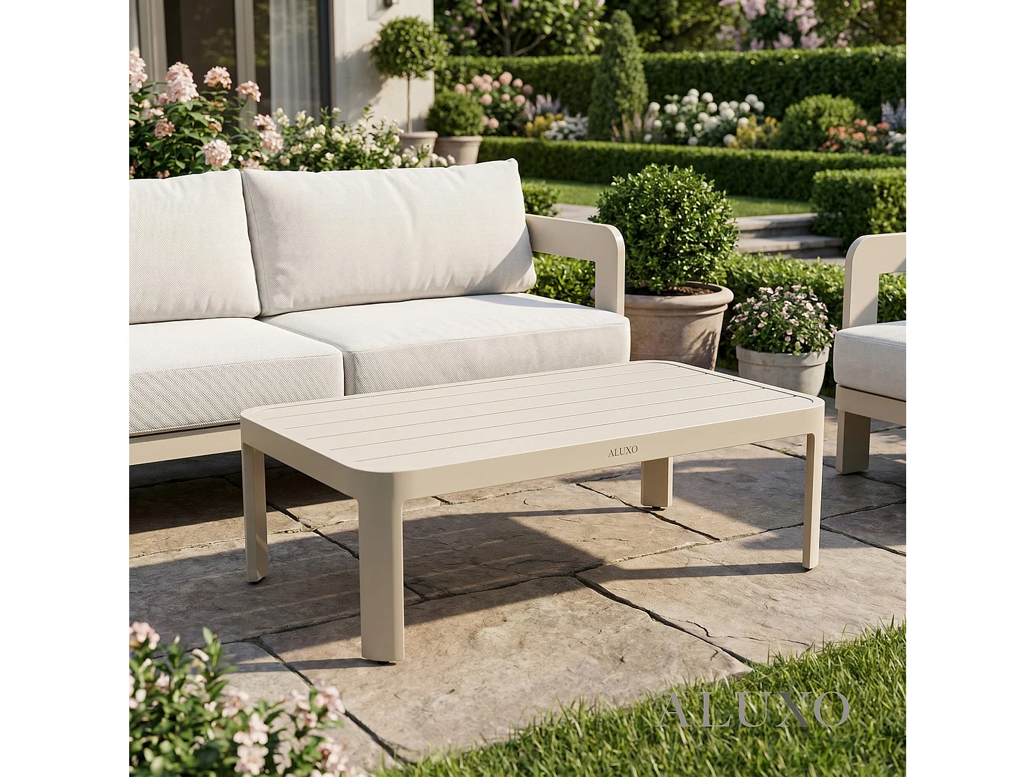 ALUXO Sofia 5-Seater Luxury Lounge Set - Taupe Aluminium & Slat Table