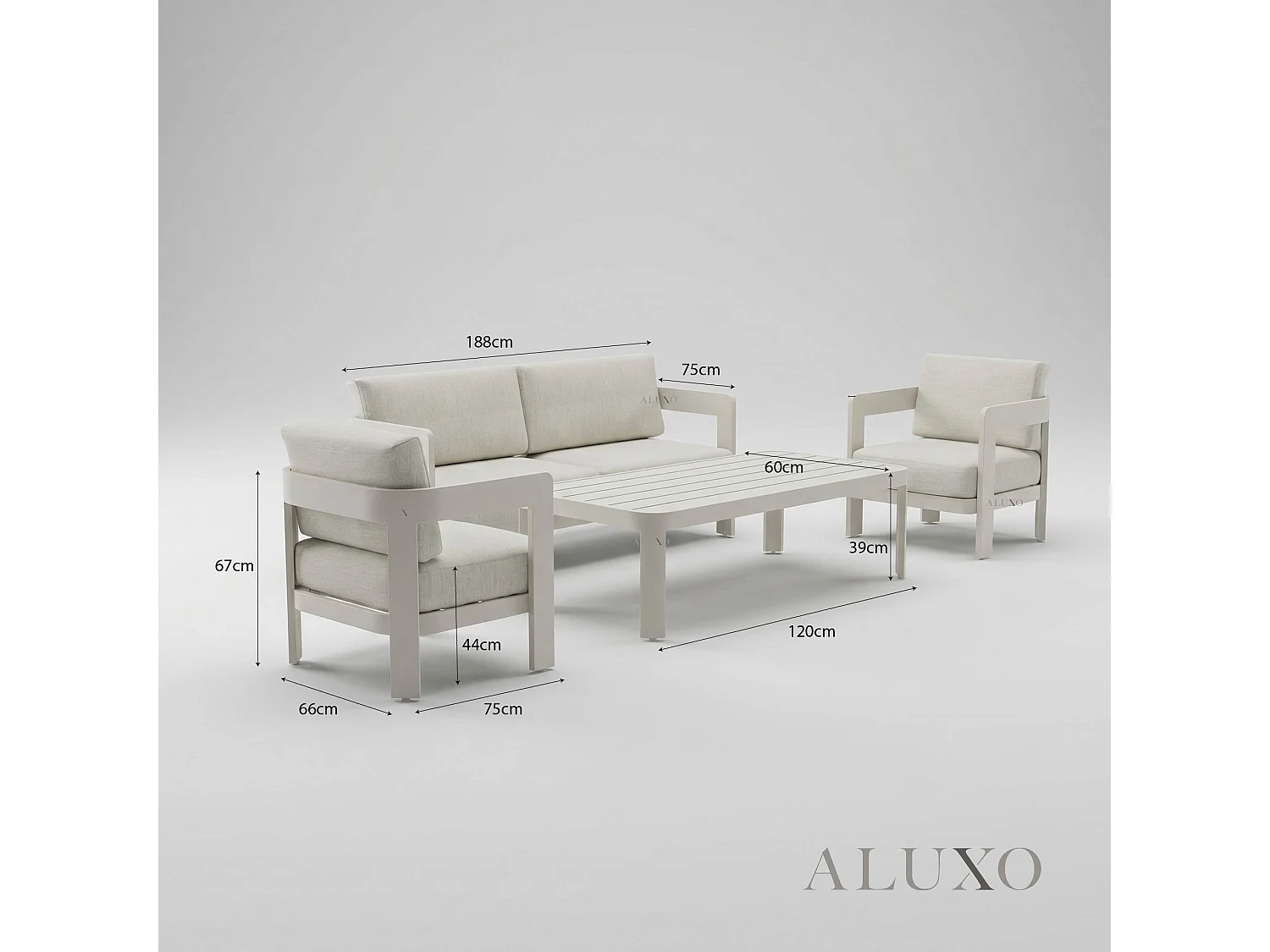 ALUXO Sofia 5-Seater Luxury Lounge Set - Taupe Aluminium & Slat Table