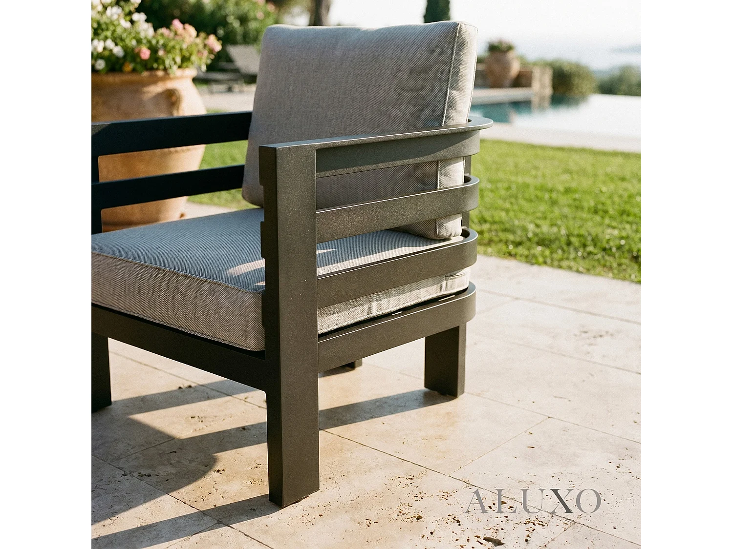 ALUXO Andros 5-Seater Luxury Lounge Set - Onyx Aluminium & Sintered Stone Table