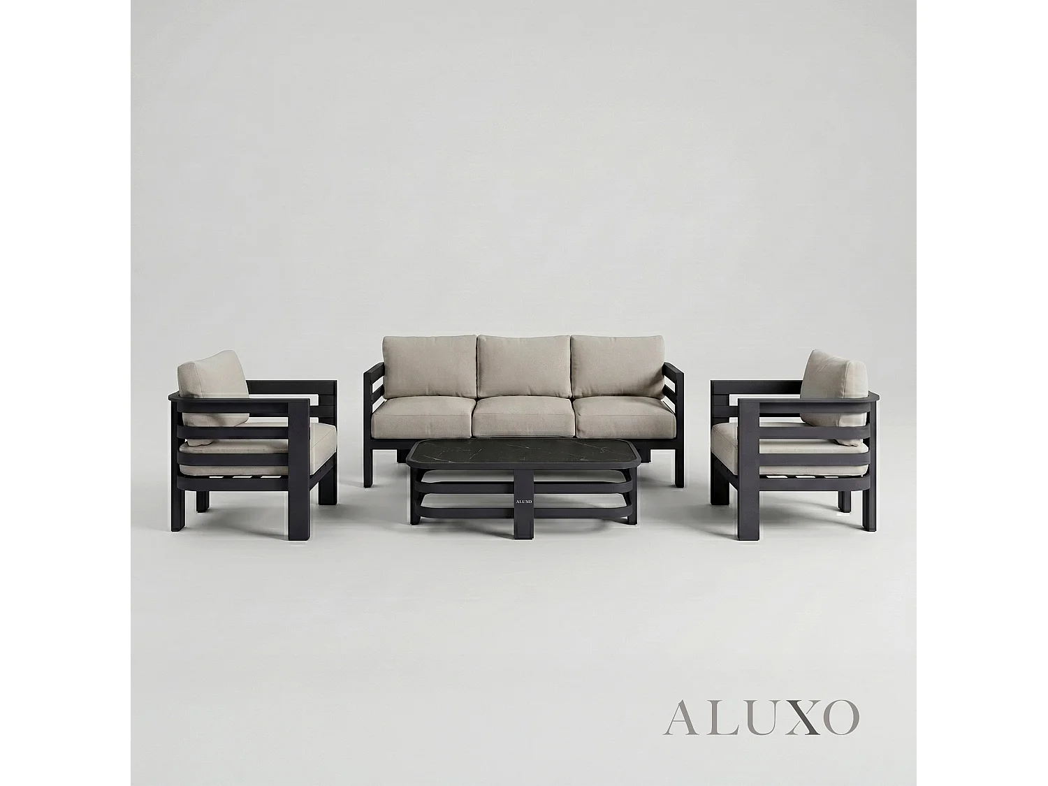 ALUXO Andros 5-Seater Luxury Lounge Set - Onyx Aluminium & Sintered Stone Table