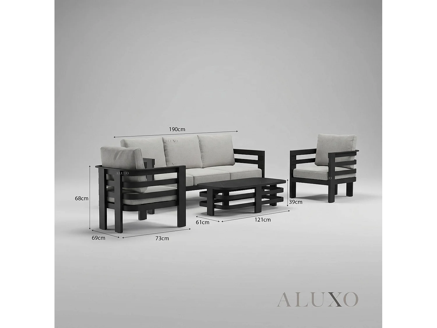 ALUXO Andros 5-Seater Luxury Lounge Set - Onyx Aluminium & Sintered Stone Table