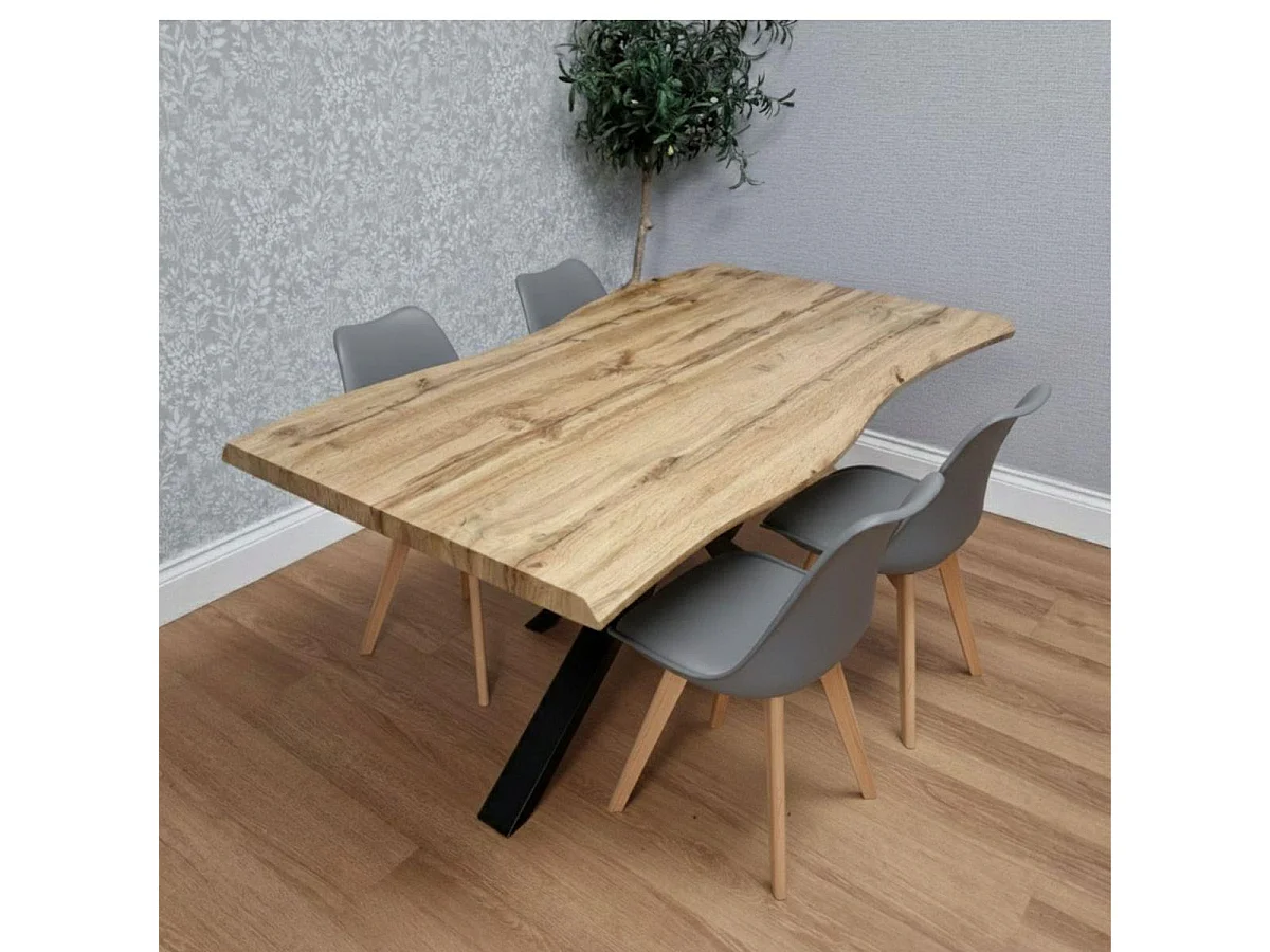 Modern Dining Table with 4 Grey plastic Chairs with faux leather padded seats