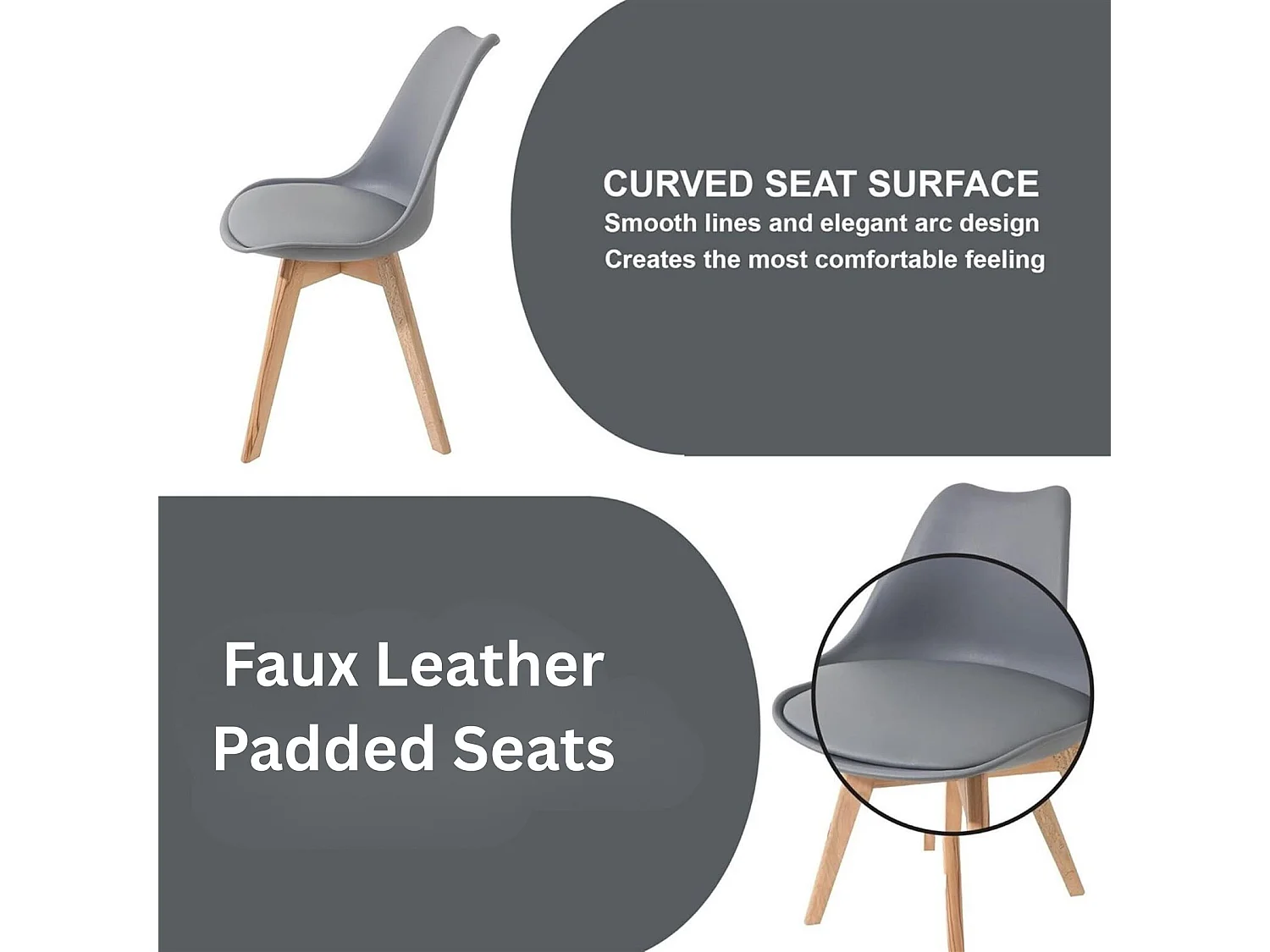 Modern Dining Table with 4 Grey plastic Chairs with faux leather padded seats