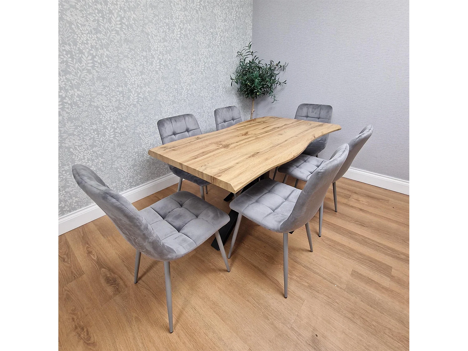 Dining Table And 6 Chairs Modern Dining Table Set With 6 Grey Velvet Chairs Dining Room Furniture