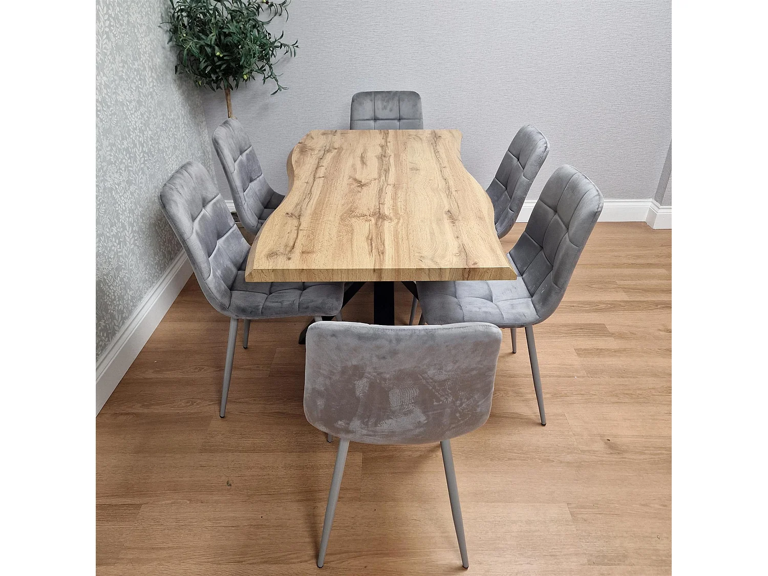 Dining Table And 6 Chairs Modern Dining Table Set With 6 Grey Velvet Chairs Dining Room Furniture