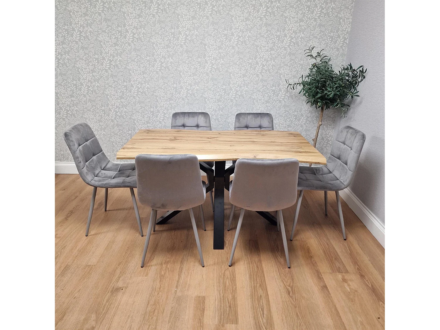 Dining Table And 6 Chairs Modern Dining Table Set With 6 Grey Velvet Chairs Dining Room Furniture