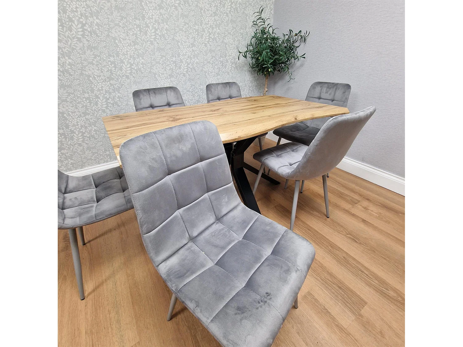 Dining Table And 6 Chairs Modern Dining Table Set With 6 Grey Velvet Chairs Dining Room Furniture