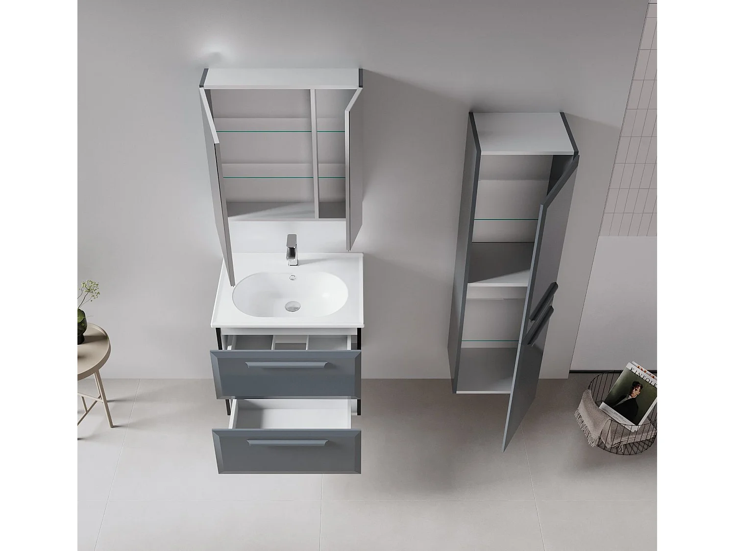 Badezimmerschrank mit Spiegel "Nuvola 60 v2" – 66 x 16 x 60 cm – Anthrazit