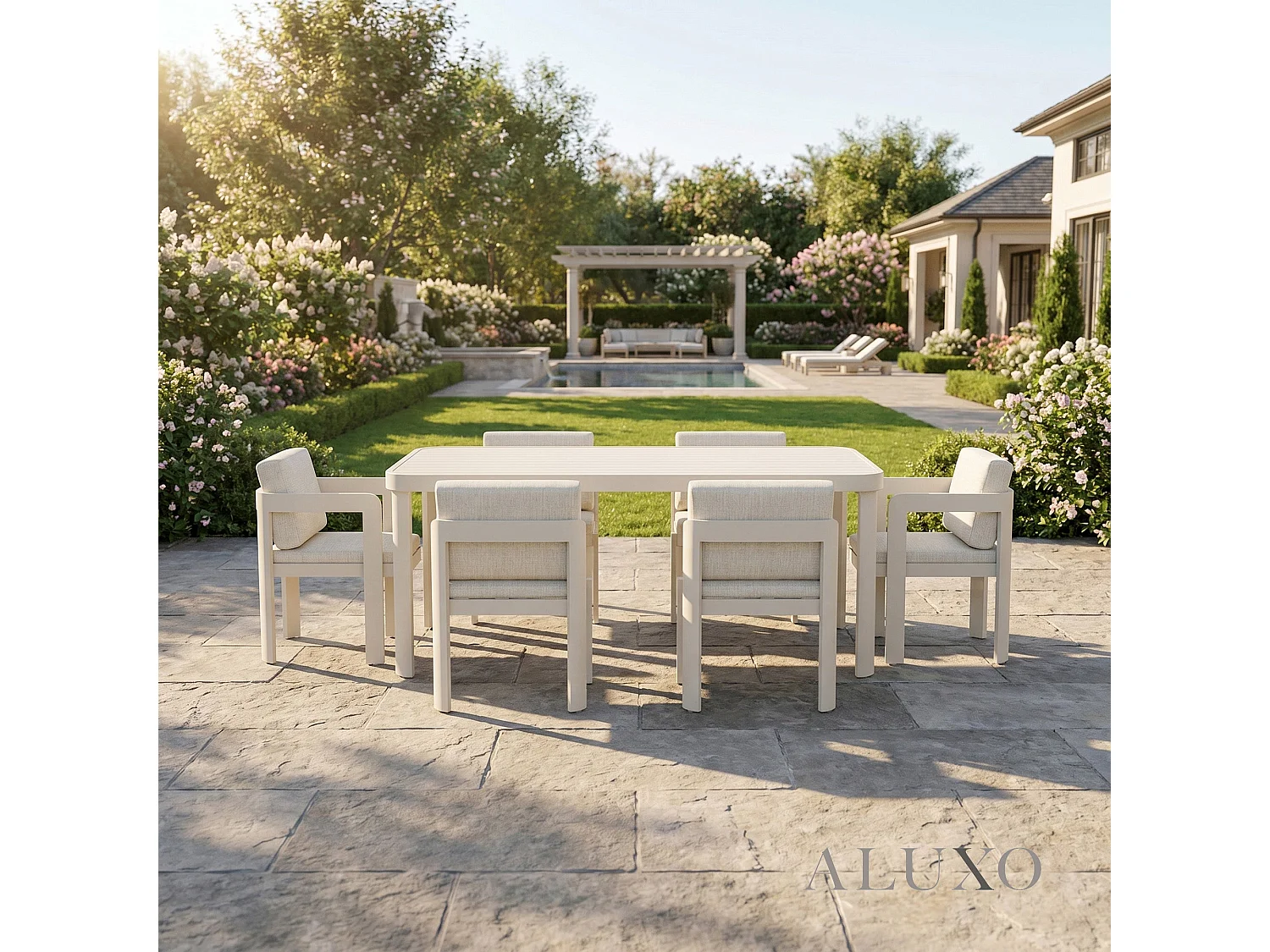 ALUXO Sofia 6-Seater Luxury Dining Set - Taupe Aluminium & Slat Table