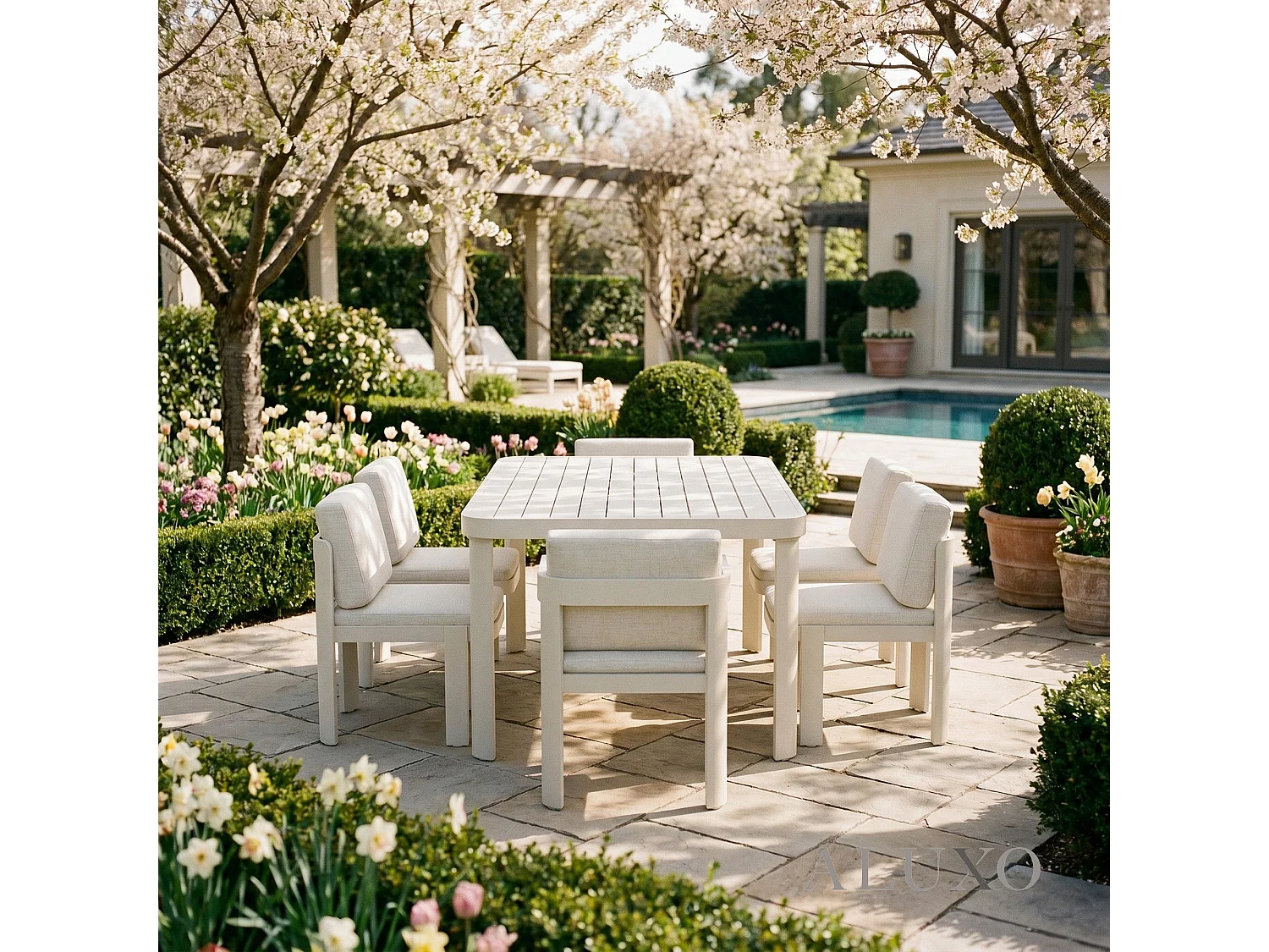 ALUXO Sofia 6-Seater Luxury Dining Set - Taupe Aluminium & Slat Table