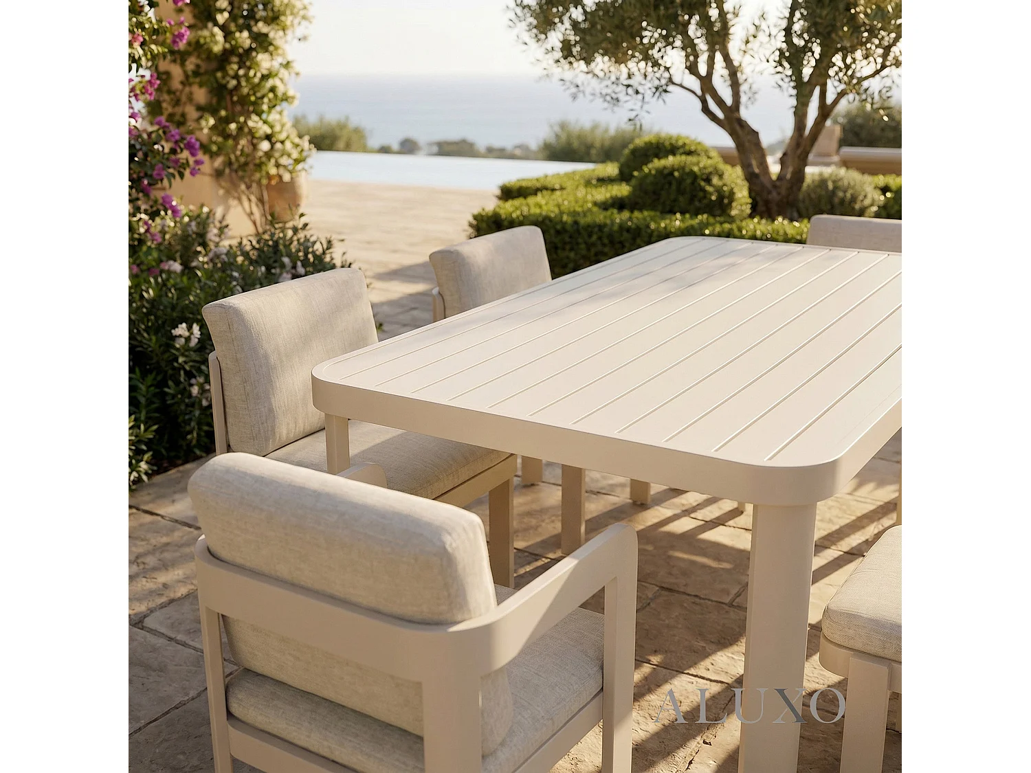 ALUXO Sofia 6-Seater Luxury Dining Set - Taupe Aluminium & Slat Table