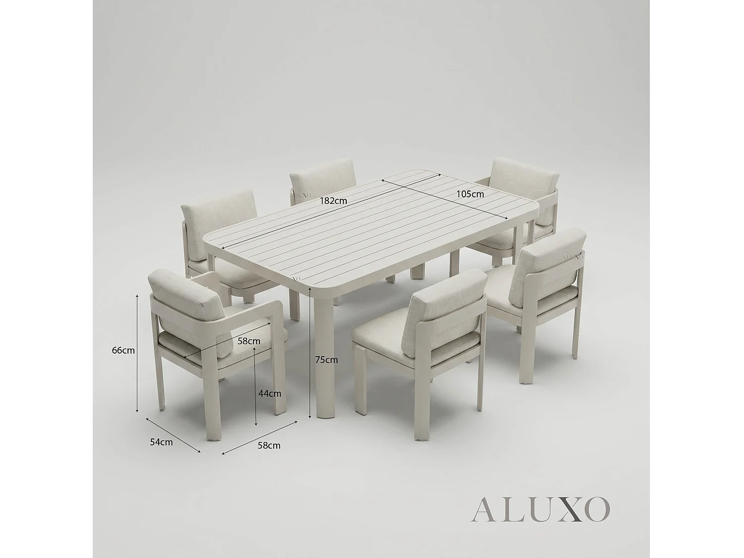 ALUXO Sofia 6-Seater Luxury Dining Set - Taupe Aluminium & Slat Table