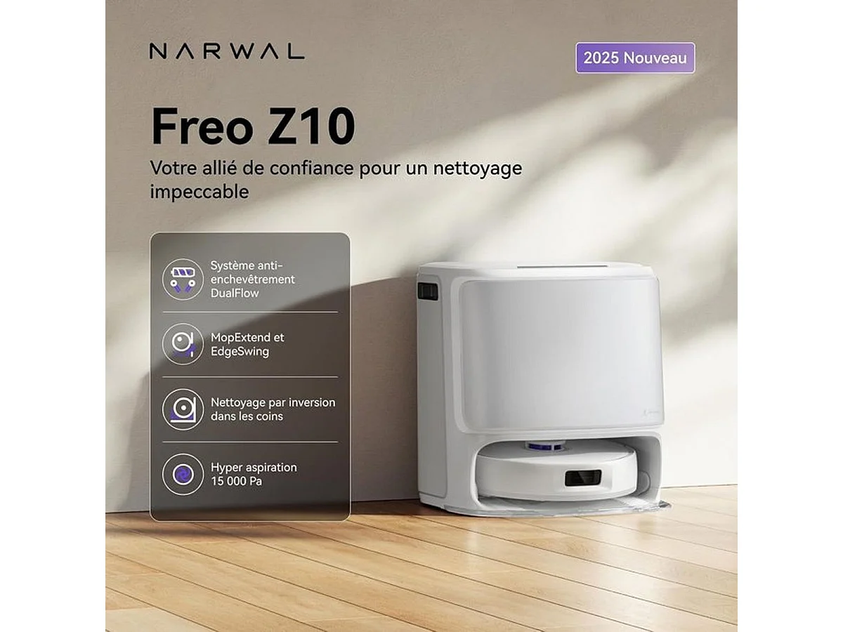 NARWAL Freo Z10 Aspirateur laveur robot autonome avec station de lavage et sac 2,5 L