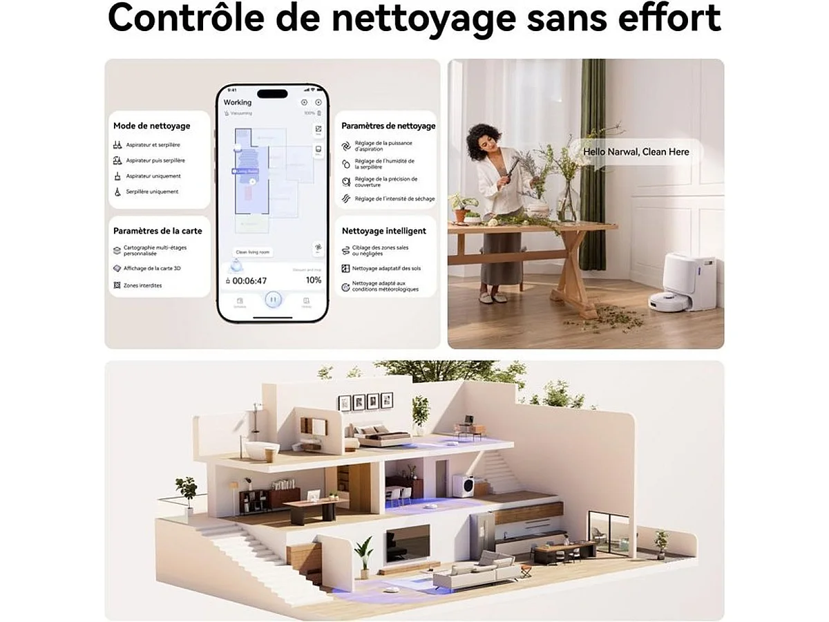 NARWAL Freo Z10 Aspirateur laveur robot autonome avec station de lavage et sac 2,5 L