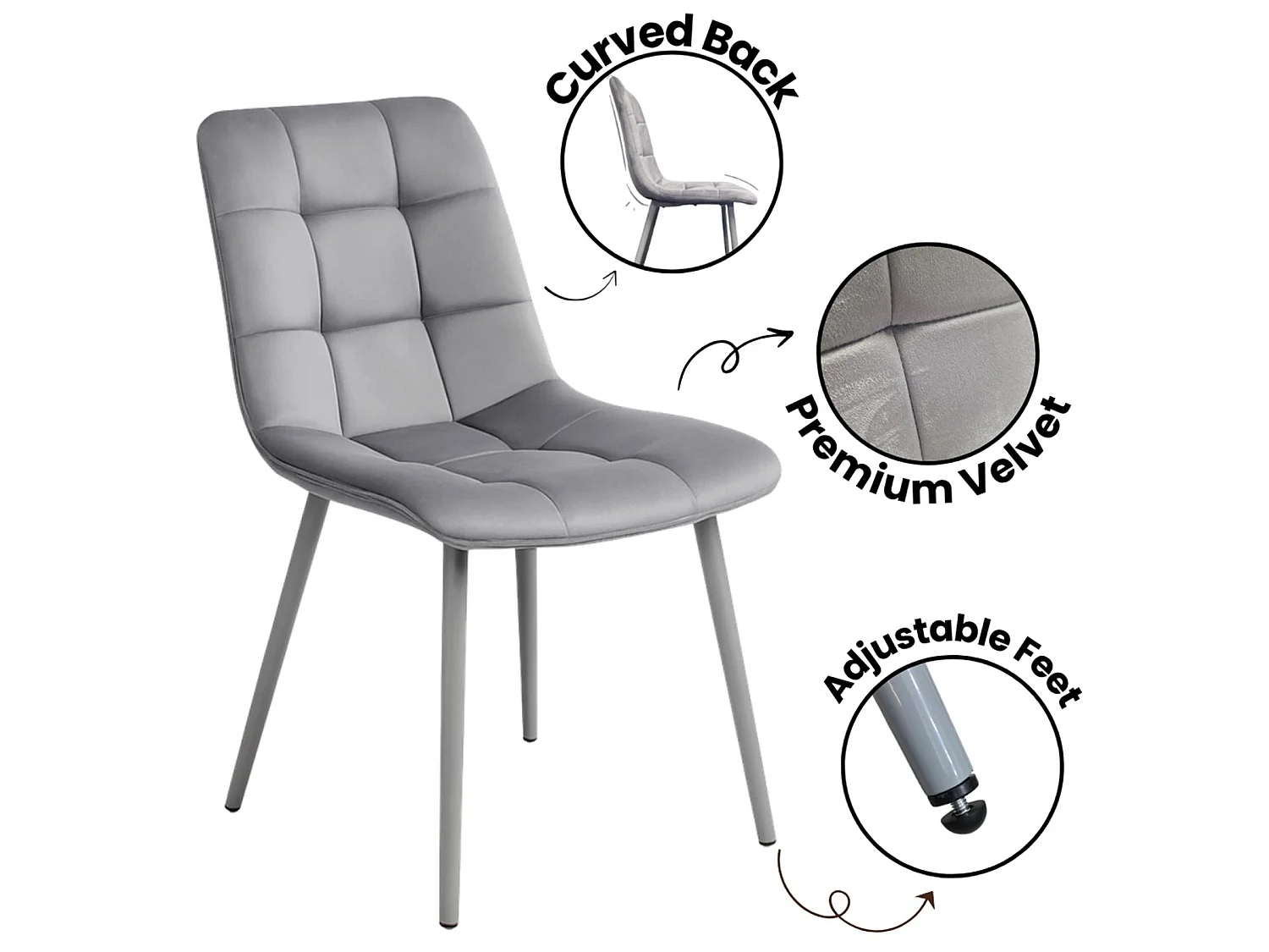 Modern Dining Table Set with 4 Grey Velvet Chairs Stylish Dining Room Furniture