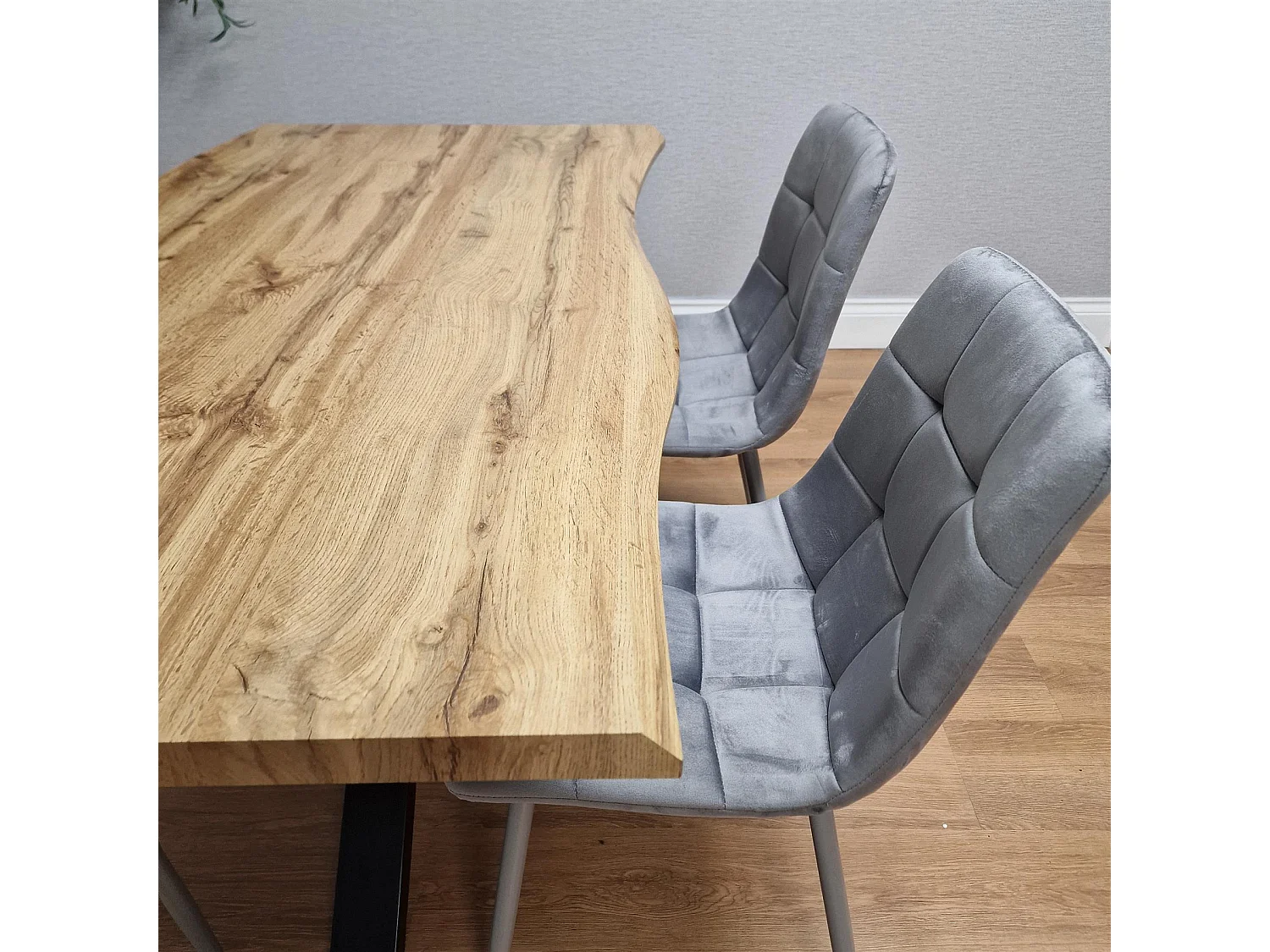 Modern Dining Table Set with 4 Grey Velvet Chairs Stylish Dining Room Furniture