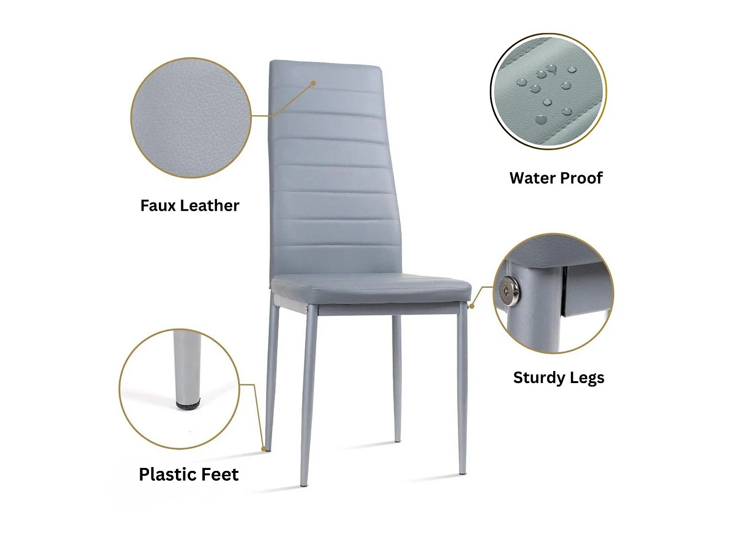 Modern Dining Table Set with 4 Grey Faux Leather Chairs Dining Room Furniture Set