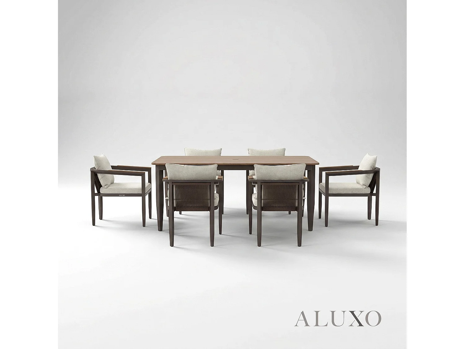 ALUXO Hemera 6-Seater Luxury Dining Set - Truffle Aluminium & PS Wood Slat Table