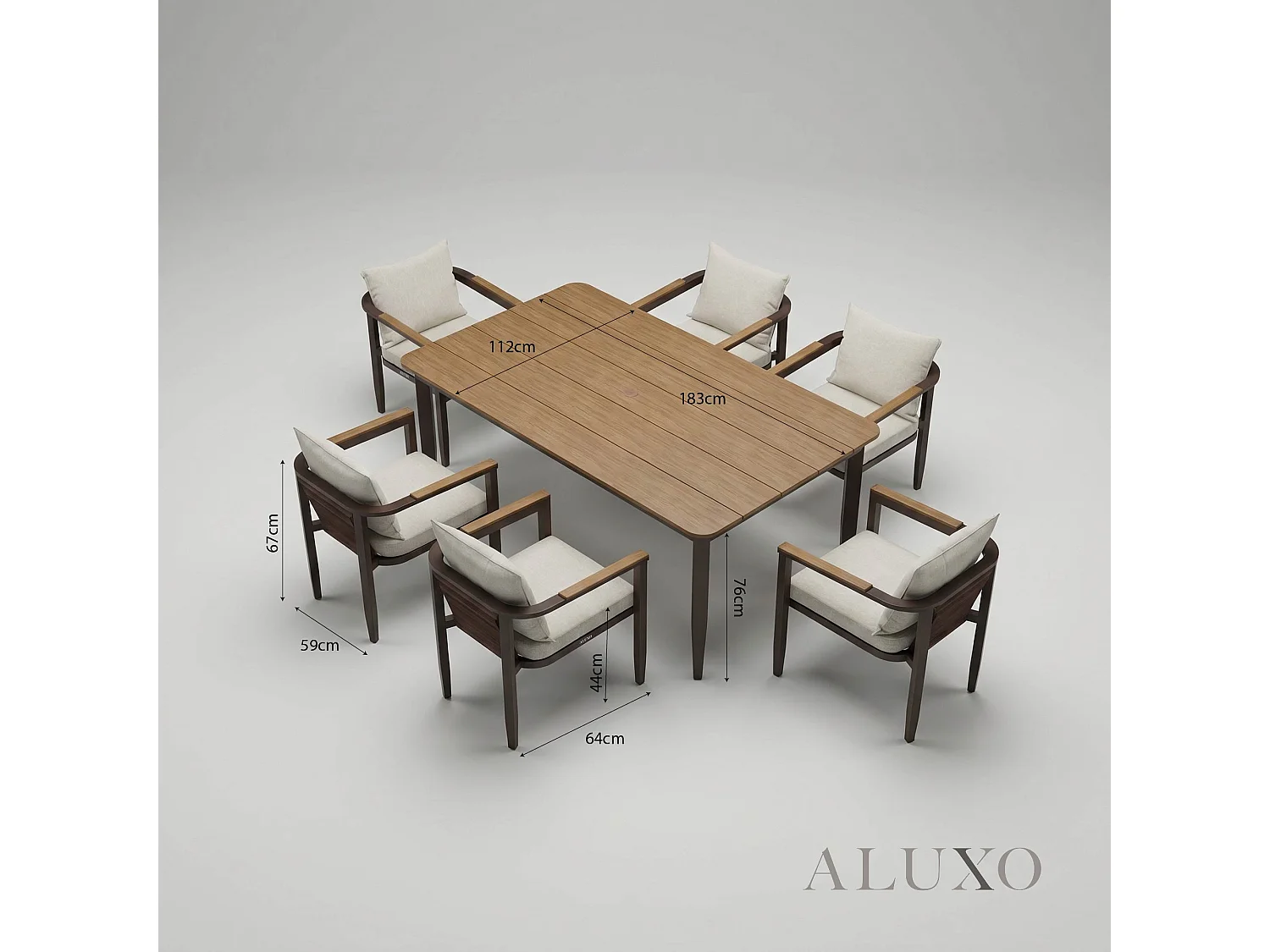 ALUXO Hemera 6-Seater Luxury Dining Set - Truffle Aluminium & PS Wood Slat Table