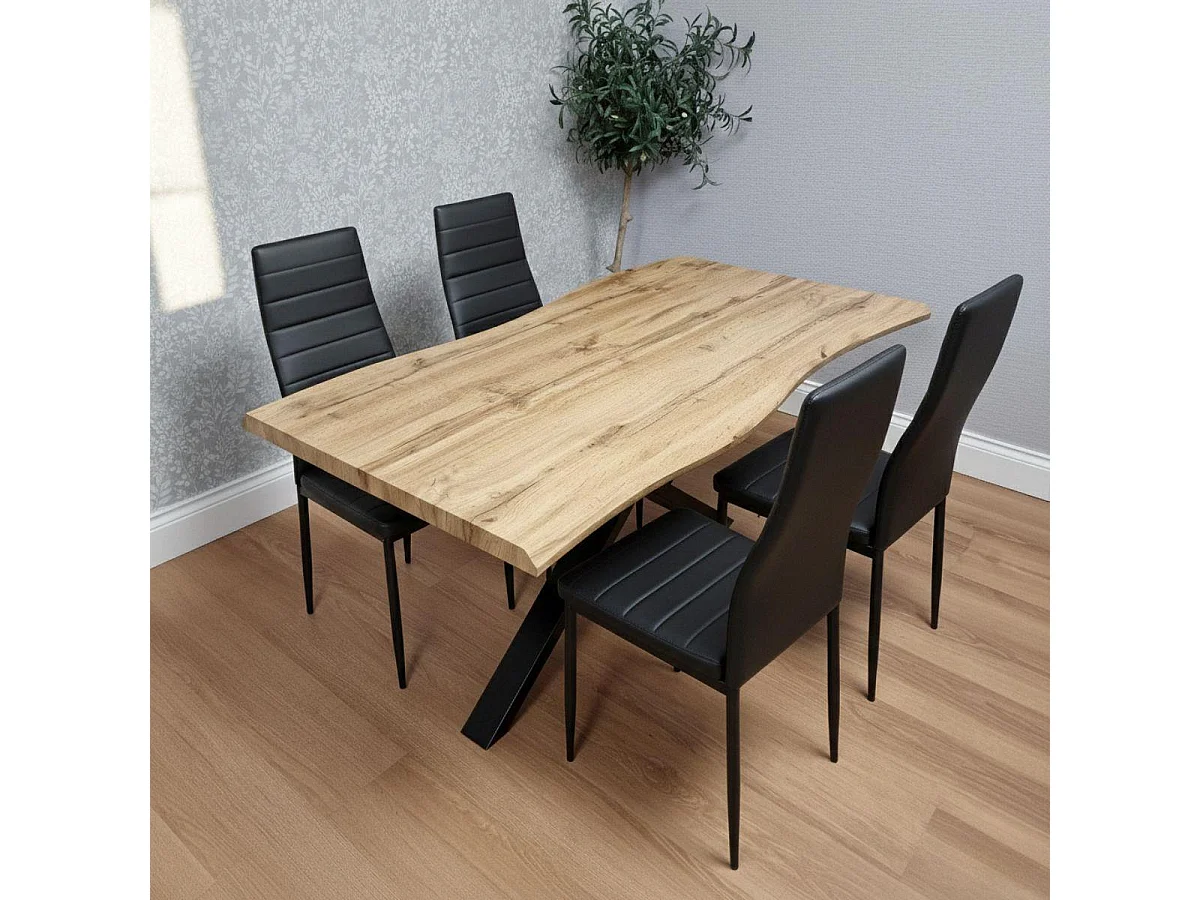 Dining Set Of 4 Dining Table Set with 4 black Faux Leather Chairs Dining Room Furniture